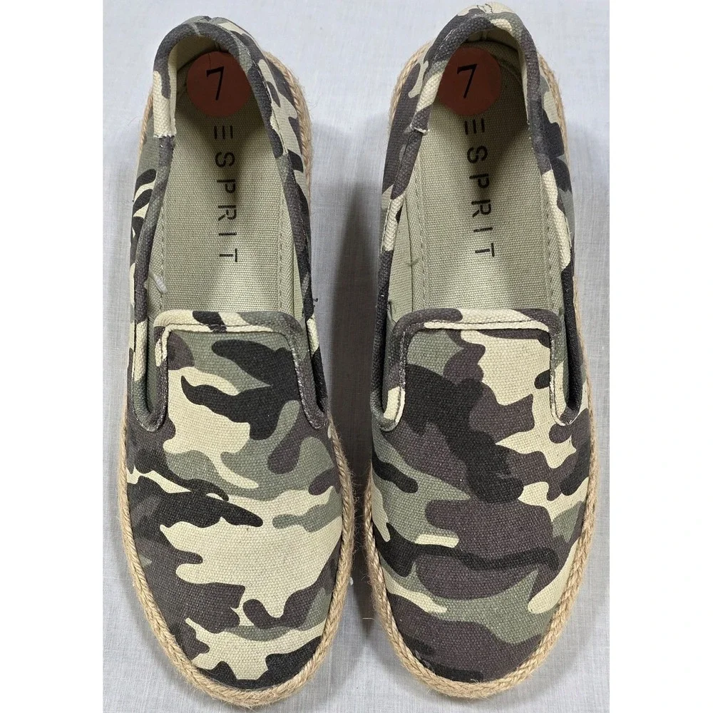 Esprit Womens Camo Slip On Sneakers Espadrille Jute Platform‎ Shoes Size 7